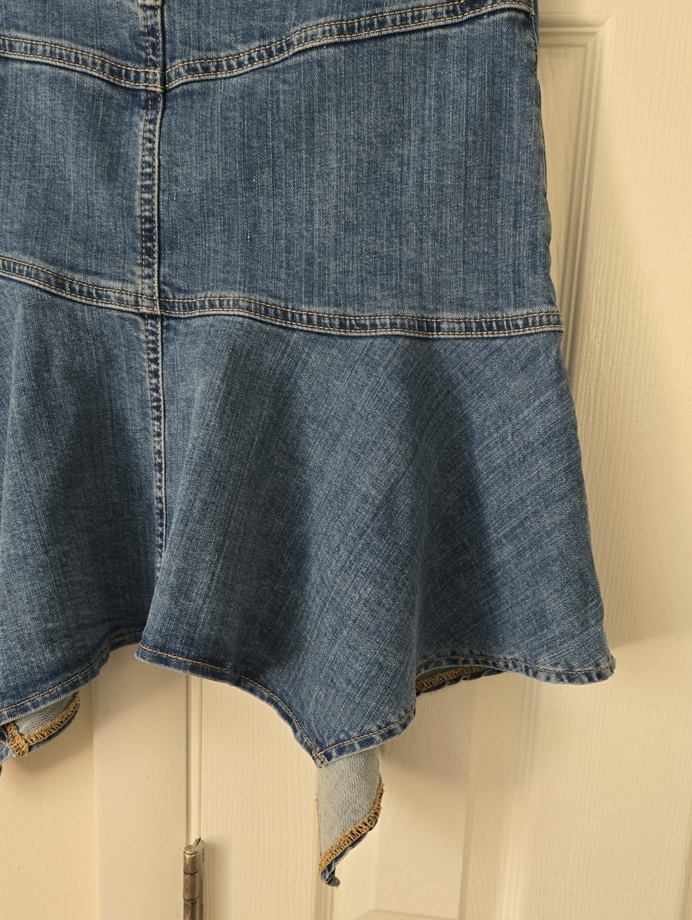 Free People Alara Midi Skirt Denim Jean Western Boho Asymmetrical Size 6 - Picture 8 of 15